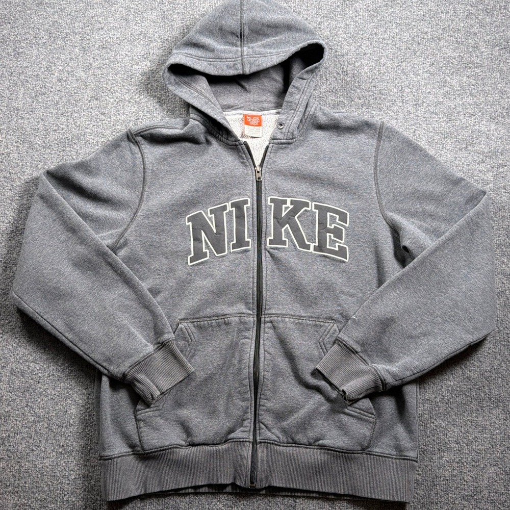 Y2K Nike Full Zip Hoodie Mens Large Gray Athletic Dept Arch Logo Spellout